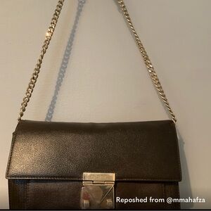 Carolina Herrera CH lock flap bag brown leather shoulder bag handbag